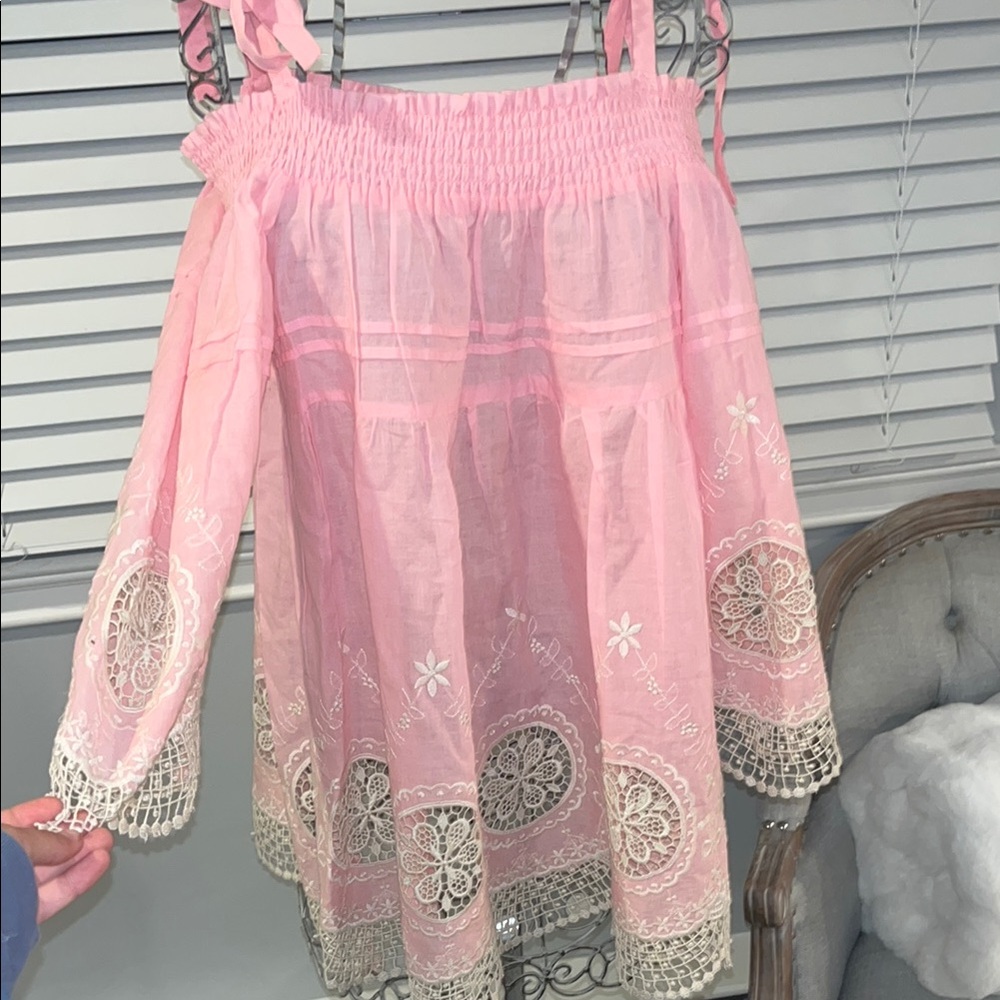 Pink Off-Shoulder Embroidered Dress
